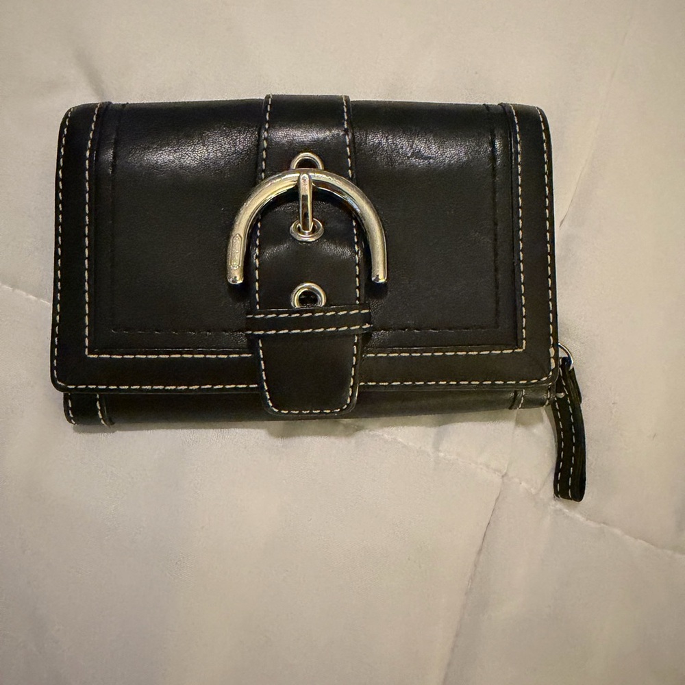 COACH Vintage Black leather Wallet with Silver-tone buckle